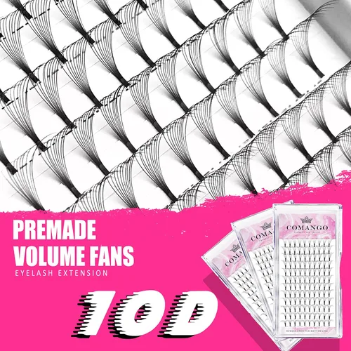 Vista 2 de Extensiones de pestañas de volumen prefabricadas 10D, 0.003 in de grosor, rizo C/D, 0.472 in, tallo corto, extensiones de pestañas de volumen
