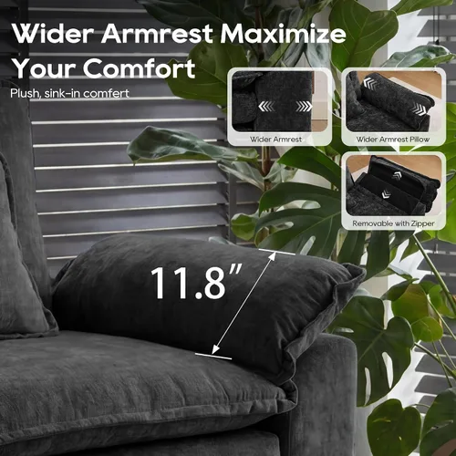 Vista 6 de URRED - Sofá seccional modular Cloud, sofá moderno en forma de L de 87" con profundidad de asiento con otomana y almohadas, ultra cómodo sofá