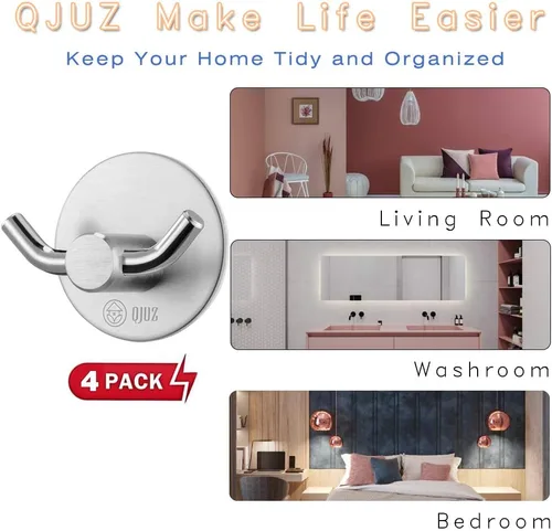 Vista 4 de QJUZ Gancho para bata de doble punta, ganchos adhesivos, ganchos de pared resistentes, ganchos para toallas de acero inoxidable, gancho de ducha