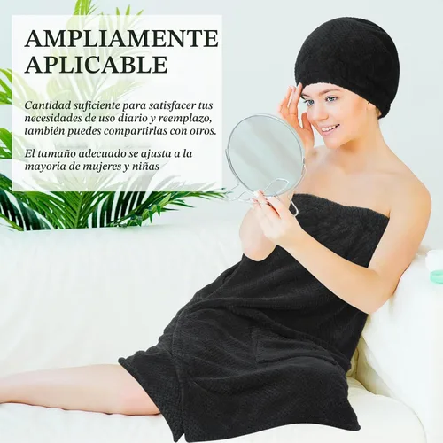 Vista 5 de Kinlop - Juego de 4 toallas de spa M para mujer, bata de gofre con tapa Negro