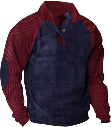Vista 2 de Camiseta para hombre de manga larga con cuello de pana para otoño e invierno 2024