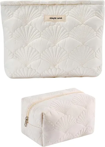 Vista 6 de RSRSLEII Bolsa de maquillaje acolchada de conchas de algodón, bolsa de aseo 01Blanco