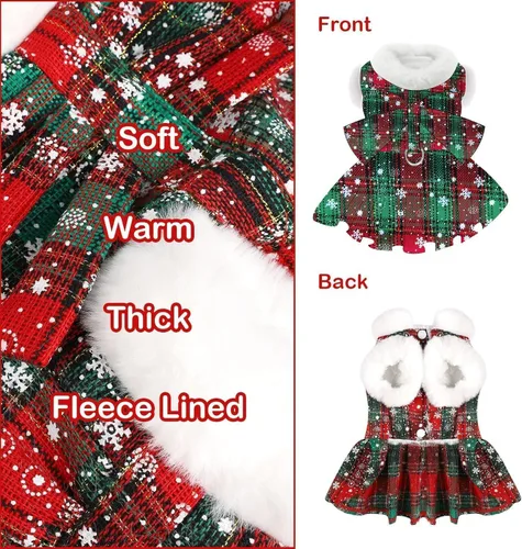 Vista 6 de Vestido de suéter de Navidad para perro con correa, conjunto de suéteres para cachorros para perros pequeños hembra, traje de mascota a cuadros