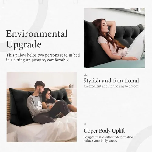 Vista 3 de Almohada de cabecero – Almohada de cama grande 3 en 1 como almohada de lectura de cuña, almohada grande para sofá cama o respaldo de apoyo, almohada