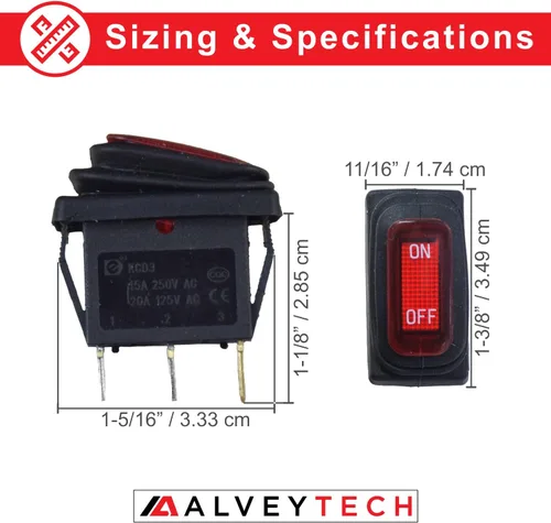 Vista 2 de AlveyTech Interruptor de encendido/apagado rojo con bota de goma resistente a la intemperie para scooters eléctricos de la maquinilla de afeitar