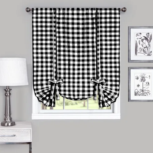 Vista 4 de Achim Home Furnishings - Cortina de ventana a cuadros de un solo paño, 42 x 63 pulgadas, blanca y negra