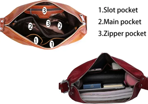 Vista 6 de Heshe - Bolso de cuero vintage para mujer, bolsos de diseño, con manija