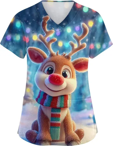 Vista 21 de Camisetas de uniforme médico de Navidad para mujer, talla grande, estampado ##896-Multicolor