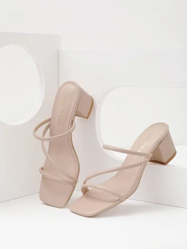 Vista 3 de Shoe'N Tale Tacones de tiras para mujer, tacón bajo y grueso, sandalias de tacón cuadrado abierto sin cordones
