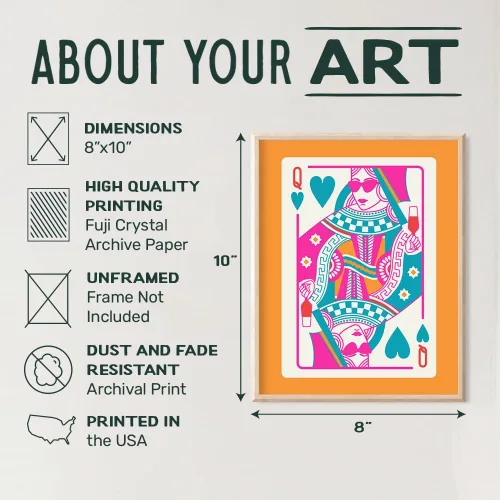Vista 3 de Queen of Hearts Decoración Preppy para Habitación - Queen O Hearts Decoración de Pared Estética Linda y de Moda para Mujeres - Estampado Funky Azul