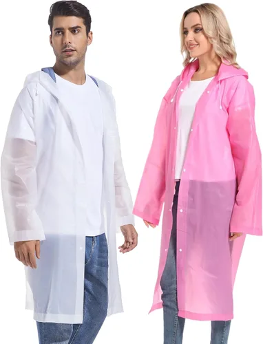 Vista 66 de 2 abrigos de lluvia de Borogo para adultos, chaquetas de lluvia reutilizables para hombres y mujeres