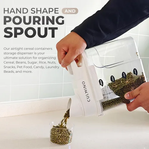 Vista 5 de Recipientes herméticos para cereales con boquilla de vertido y taza medidora, dispensador de cereales de plástico sin BPA de 1.8L para arroz