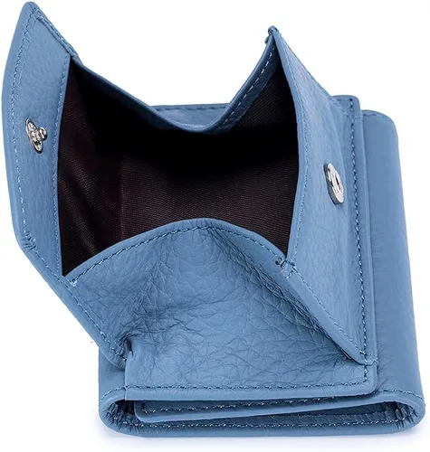 Vista 7 de Cartera pequeña para mujer, de piel con RFID, compacta, para tarjetas, monedero delgado con bolsillo frontal, Amarillo, Minimalista