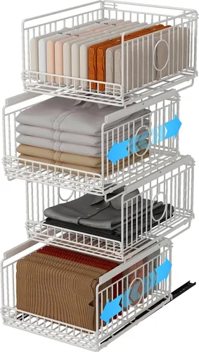 Vista 11 de 3 Pack Sliding Stackable Closet Organizer Storage Basket,Black