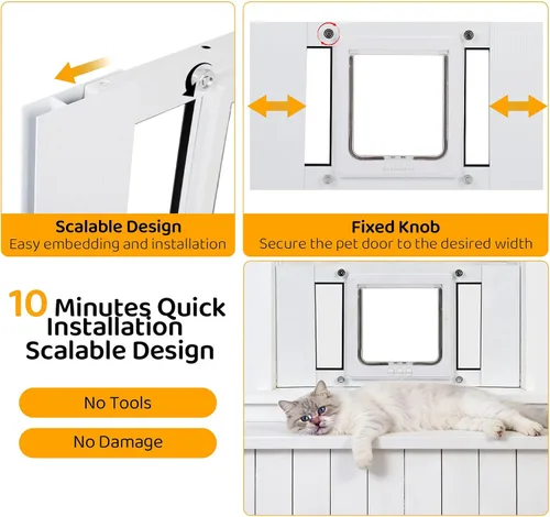 Vista 3 de Puerta de gato para ventana, ancho ajustable para 23 a 28 pulgadas