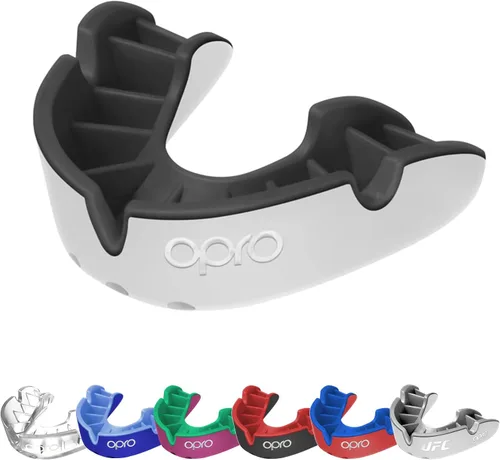 Vista 20 de OPRO Protector bucal moldeable de nivel plateado, ajuste esencial (negro/rojo) para niños y jóvenes, protector bucal de boxeo para artes marciales