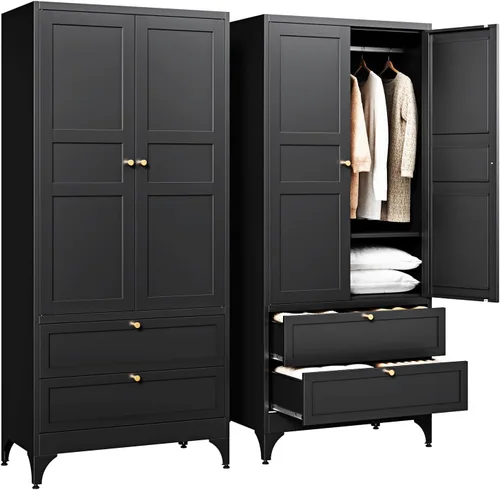 Vista 15 de Letaya Armarios de Metal para Ropa con Cerradura, Casillero de Ropa 72" X 36" X 18" Armarios de Almacenamiento para Habitación del Hogar