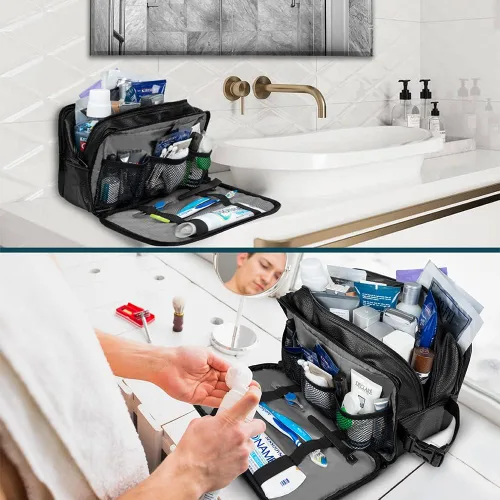 Vista 6 de PAVILIA - Bolsa de aseo para hombres, estuche de viaje esencial con kit de afeitado Dopp, bolsa de viaje organizadora de artículos de tocador