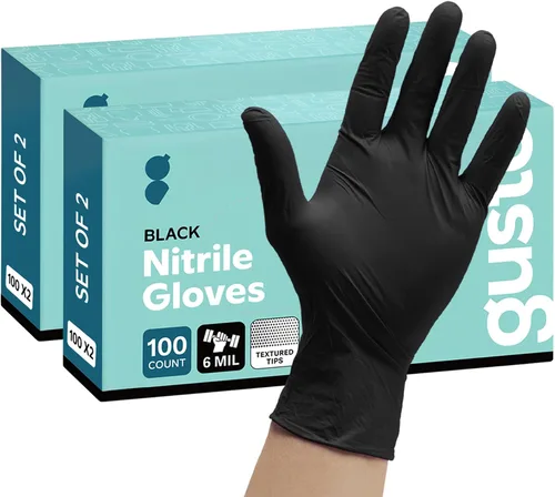 Vista 9 de GUSTO Black Nitrile Gloves - Disposable Heavy Duty 6 Mil