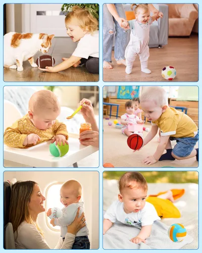 Vista 7 de Vanmor Pelotas deportivas sensoriales para bebés de 6 a 12 meses, paquete de 6 bolas de felpa lavables a máquina con arrugados, sonajeros, sonidos