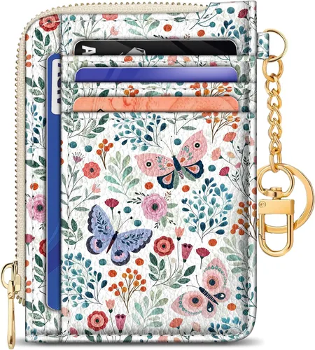 Vista 9 de GIANCOMICS Cartera delgada con tarjetero para mujer, funda pequeña con bloqueo Rfid, llavero de bolsillo delgado con cremallera curvada, tarjetero