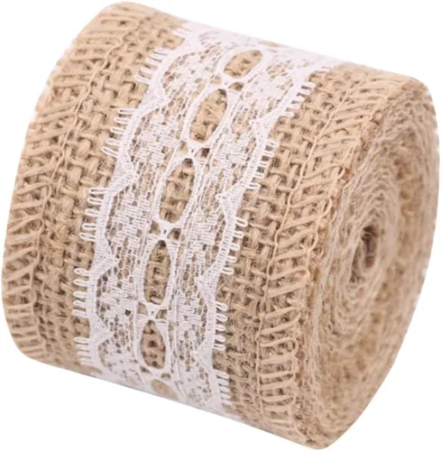 Vista 7 de LALAFINA Rollo de cinta decorativa de yute con ribete de encaje para manualidades y proyectos de bricolaje, patrón de envoltura de bodas y arreglos