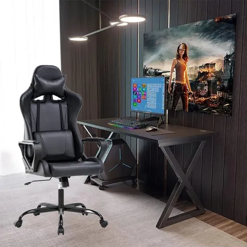 Vista 2 de Silla de juegos, silla de oficina, silla de computadora, silla de carreras ergonómica para videojuegos para niños, adolescentes y adultos, silla