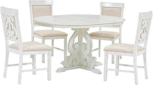 Vista 8 de Harper & Bright Designs Juego de comedor redondo extensible de madera de 42 a 58 pulgadas para 4-6, juego de mesa de cocina de 5 piezas con 4 sillas