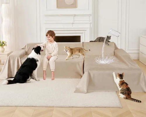 Vista 20 de Funda de sofá modular en forma de L, 2 piezas, ultra suave, impermeable, antideslizante, protector de muebles a prueba de mascotas y niños