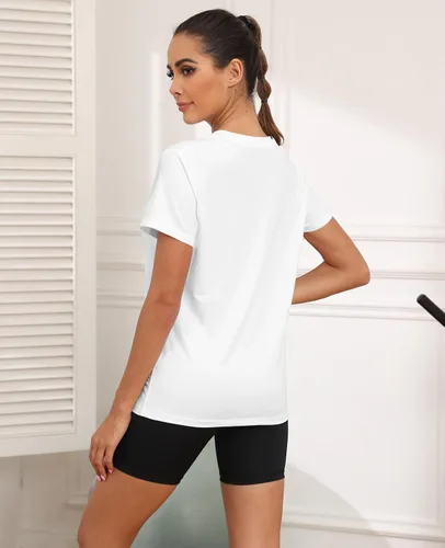 Vista 4 de KevaMolly Camisetas de entrenamiento para mujer UPF50+ transpirables y holgadas, camisetas de yoga de manga corta para correr, gimnasio, camiseta