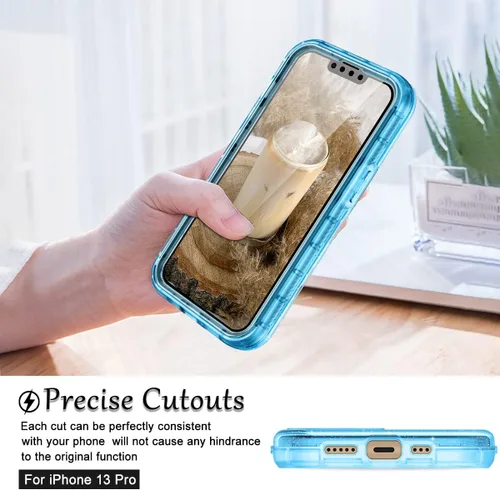 Vista 7 de LONTECT Funda para iPhone 13 Pro con protector de pantalla integrado con purpurina transparente, brillante, resistente, a prueba de golpes, híbrida