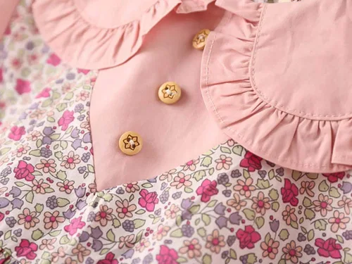 Vista 4 de Kids Girls Cute Sweet Collar Floral Dress for 2-7 Years,Casual Flowy Summer Short Puff Sleeve Doll Neck A-line Dress