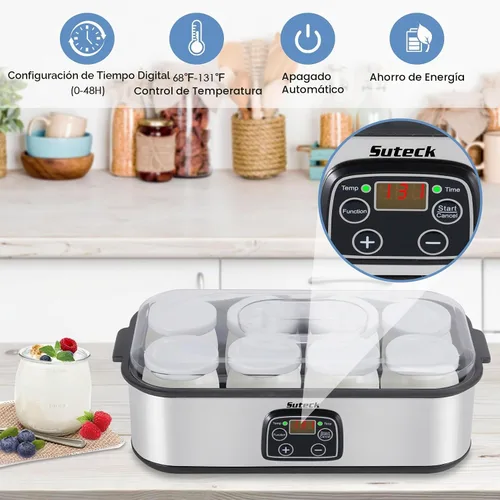 Vista 4 de Yogurt Maker Máquina automática digital para hacer yogur con 8 tarros de vidrio de 48 onzas (6 onzas cada frasco) pantalla LCD con control