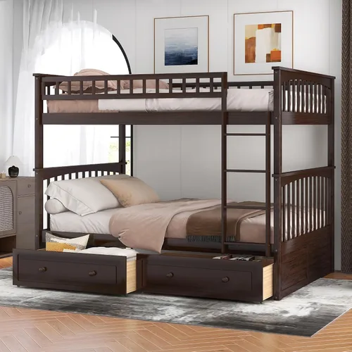 Vista 13 de Harper & Bright Designs Litera individual sobre individual con 2 cajones de almacenamiento, camas convertibles, base de cama de madera maciza