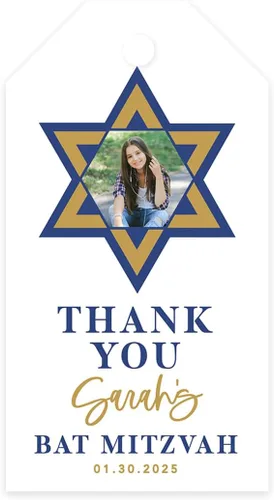 Vista 16 de Andaz Press Paquete de 60 etiquetas personalizadas de Bar/Bat Mitzvah con cuerda, etiquetas clásicas de regalo de agradecimiento Art Deco con foto