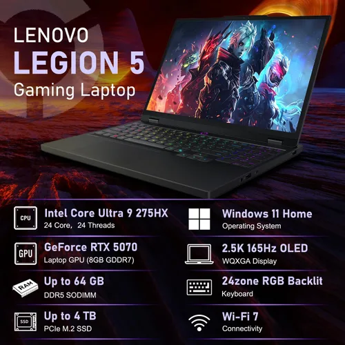 Vista 2 de Lenovo Legion 5 15.1" RTX 5070 Intel Core i9-14900HX Gaming OLED Laptop