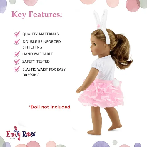 Vista 3 de Emily Rose Ropa de muñeca de 18 pulgadas, traje de 3 piezas de ropa y accesorios de conejito rosa, incluye diadema de orejas de conejo, disfraz