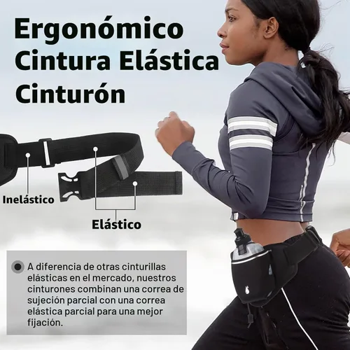 Vista 4 de PYFK Cinturón para correr con botellas de agua, cinturón de hidratación para hombres y mujeres, soporte para botella de agua, bolsa para correr Negro