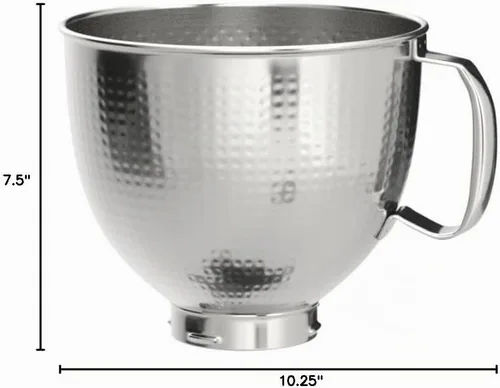 Vista 4 de Tazón de acero inoxidable KitchenAid de 5 cuartos para todas las batidoras de pie de cabeza inclinada de 4.5-5 cuartos KSM5SSBHM, acero inoxidable