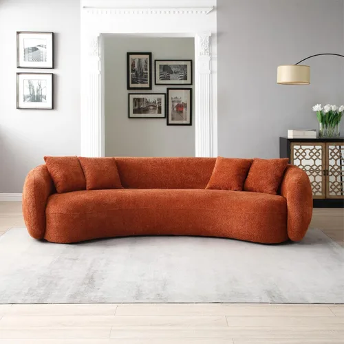 Vista 24 de KEVINSPACE Sofá curvo de 101 pulgadas, 4 asientos, moderno sofá de tela boucle de lujo, sofás de respaldo curvado de mediados de siglo, moderno