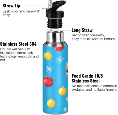 Vista 3 de Cute Dog Faces Stainless Steel Vacuum Insulated Water Bottle 20 Oz Leakproof Water Bottles, BPA-Free Sport Water Bottle