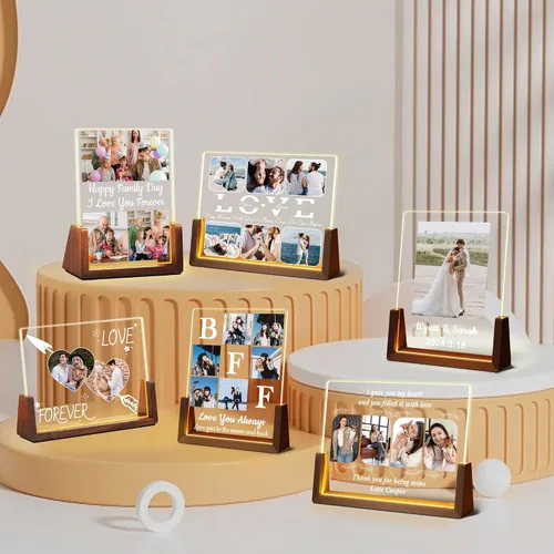 Vista 7 de Regalos de cumpleaños personalizados para parejas, para novio, novia, marido, esposa, marco de fotos iluminado con placa acrílica personalizada