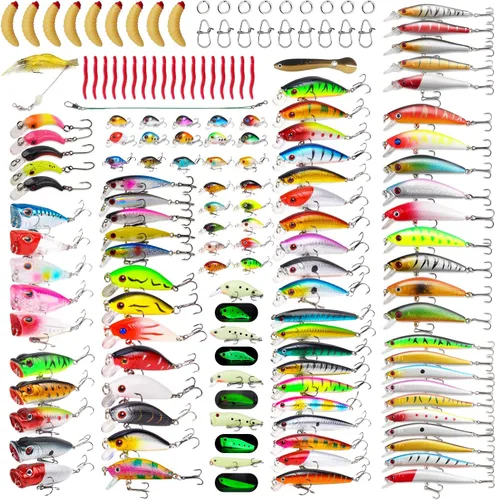 Vista 11 de TSKS Kit de Señuelos Artificiales de Pesca Mixto Incluyendo Minnow de Aleta de Buceo Frontal, Popper de Superficie, Cebos de Manivela, Lápiz VIB