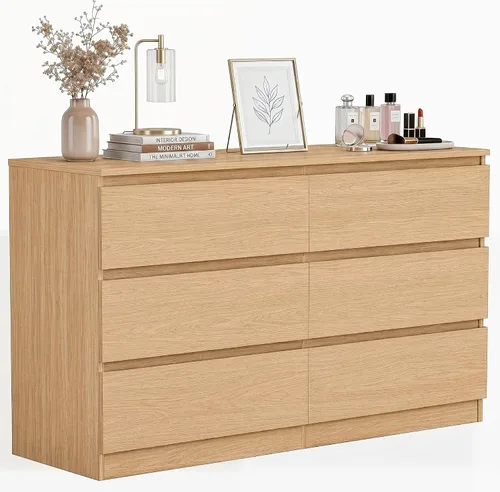 Vista 23 de Cómoda negra para dormitorio, cómoda moderna de 6 cajones con cajón profundo, cómoda ancha, muebles organizadores de almacenamiento para dormitorio