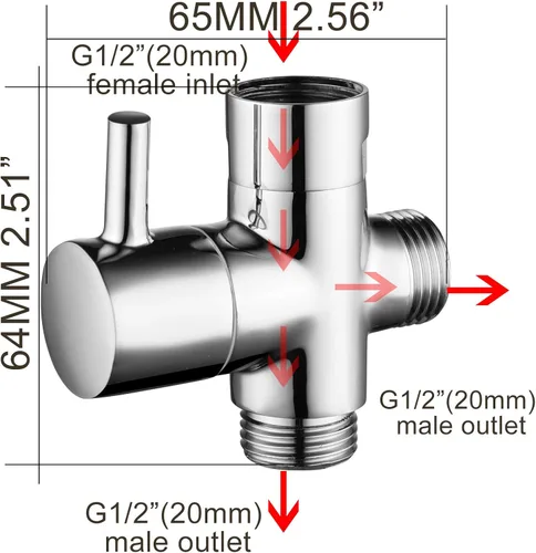 Vista 6 de CIENCIA Válvula desviadora de ducha G1/2" para baño, válvula desviadora de brazo de ducha de latón de 3 vías para ducha de mano, componentes