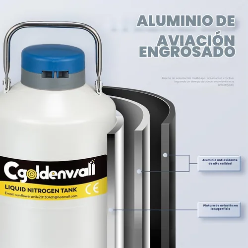 Vista 3 de CGOLDENWALL Contenedor criogénico 6L Nitrógeno líquido LN2 Tanque Dewar Nitrógeno líquido Dewar Aleación de aluminio con 6 botes y bolsa