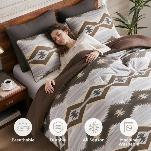 Vista 2 de Juego de edredón Woolrich Rustic Lodge Cabin: diseño rústico de cabaña para todas las estaciones, ropa de cama cálida de plumón sintético con capa