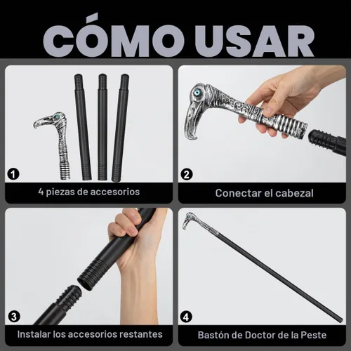 Vista 6 de Soporte de bastón de médico de la peste,Accesorios de disfraz de médico de la plaga,Bastón de cuervo de plástico,Fiesta de cosplay del personal
