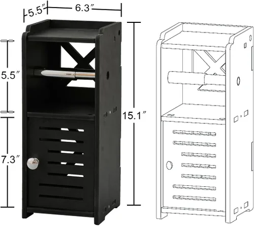 Vista 6 de AOJEZOR Soporte para papel higiénico: gabinete de baño independiente de PVC para habitantes de apartamentos, almacenamiento delgado para baño