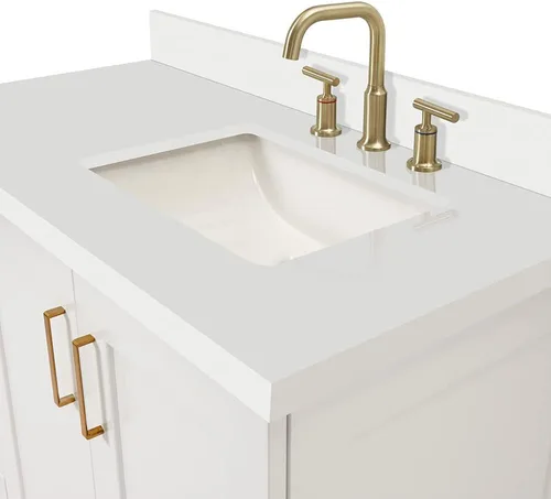 Vista 6 de ARIEL Taylor - Lavabo de baño individual de 43 pulgadas en blanco, parte superior de cuarzo con borde de 1.5 pulgadas, madera maciza, fregadero